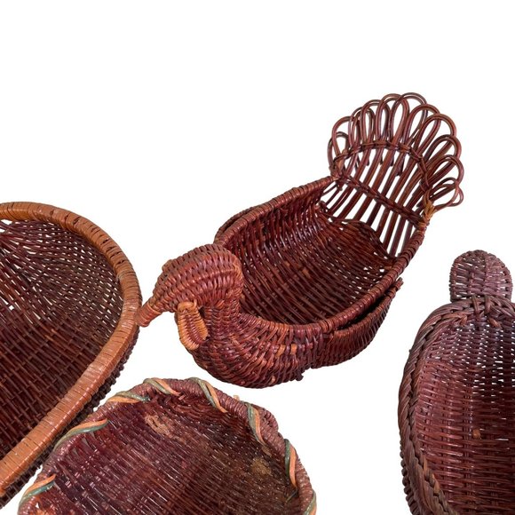 Vintage 6 Wicker and Wood Animal Basket 6 pc Lot Turkey Duck Rabbit Reindeer - Picture 11 of 15